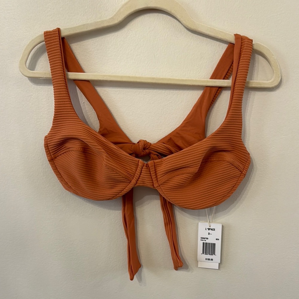 L*Space Women's Orange Ribbed Bikini Top